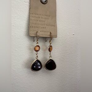 Anthropologie Gold-Tone Earrings with Amber and Black Drops